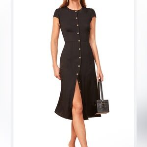 Reformation Fauna Button Down Black Midi Dress Size 4